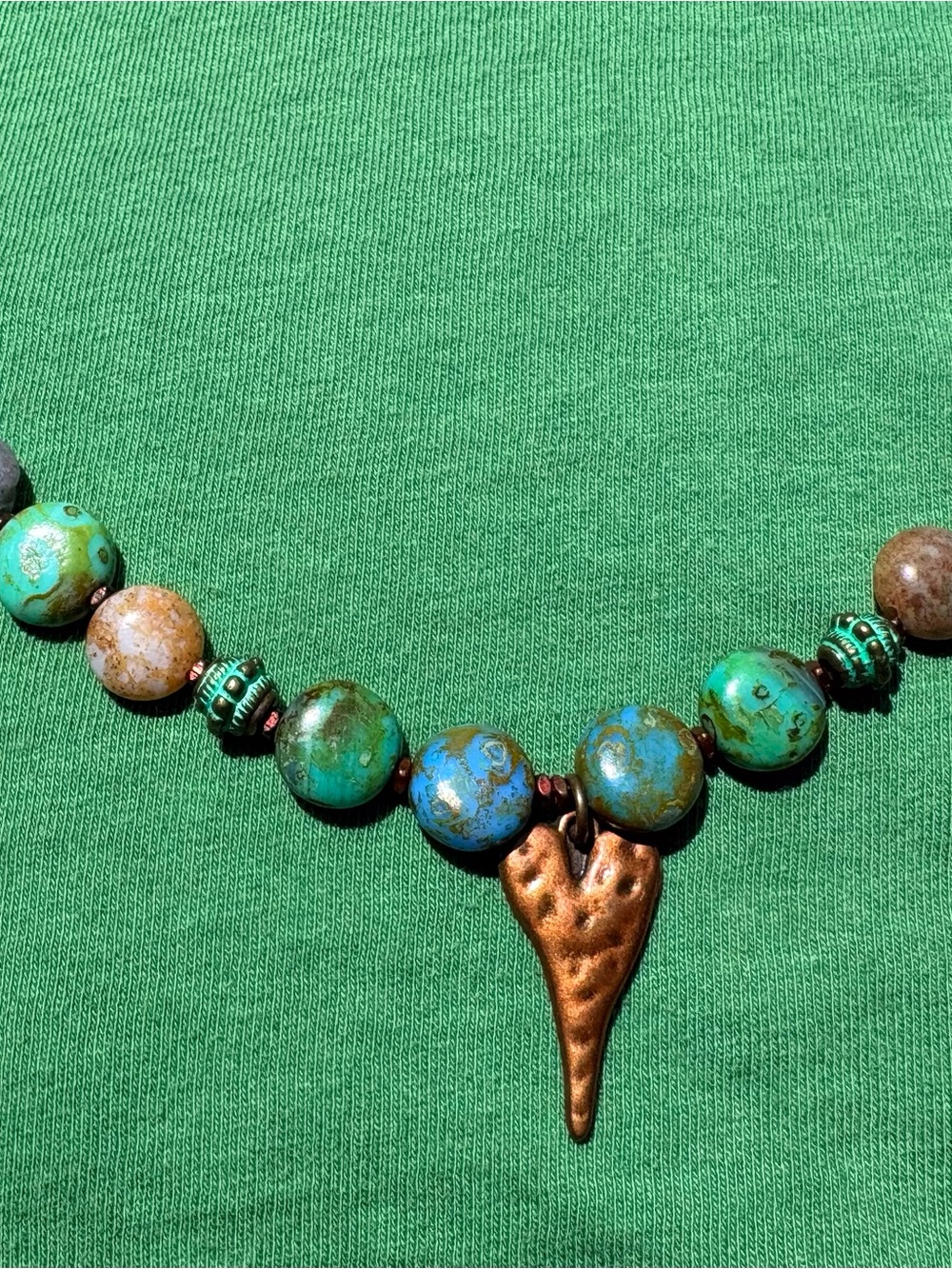 Handcrafted muted Jasper Bead Necklace with Copper Pendant - Women Jewelry - Picture 2 of 3